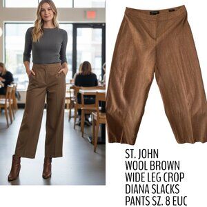 ST. JOHN BROWN WIDE LEG CROP STRAIGHT WOOL DIANA PANTS SIZE 8 EUC